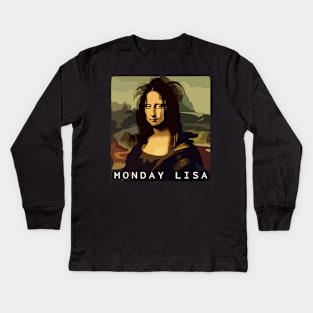 Monday Lisa Mona Lisa Funny Art Edited Kids Long Sleeve T-Shirt